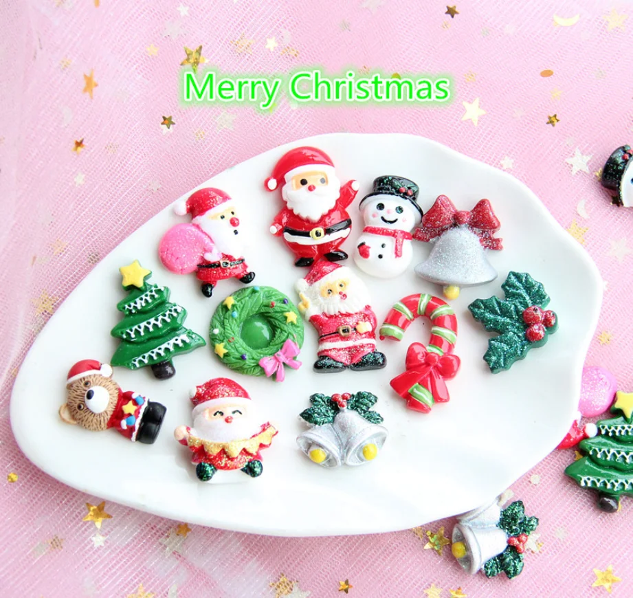 Flatback Resin Santa Claus Jingle Bell For Christmas DIY Cabochon Embellishment Accessories Scrapbooking Crafts