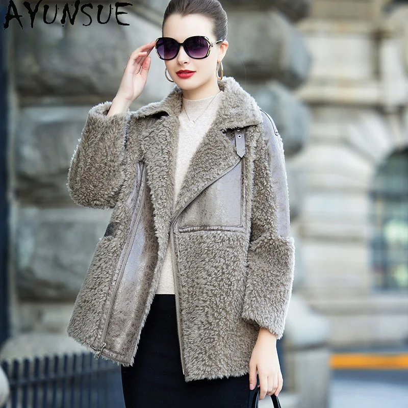 AYUNSUE 100% 리얼 모피 코트 여성 의류 겨울 양털 깎기 자켓 Famale Short Wool Coats 캐주얼 Manteau Femme Sqq1253