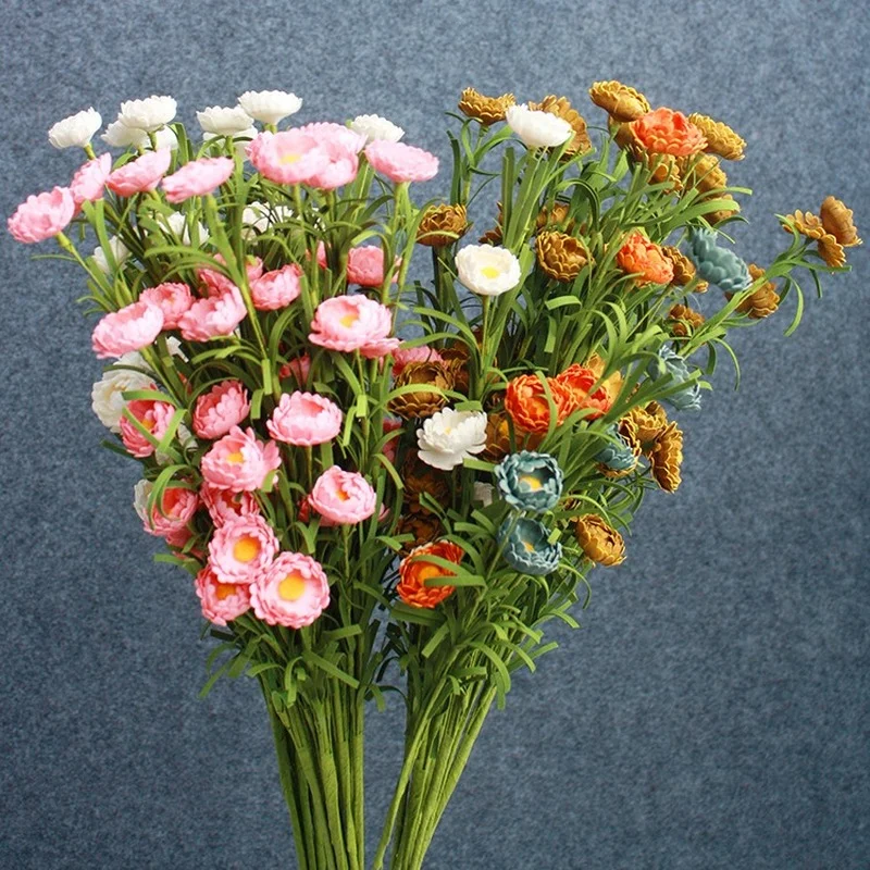 

10Pcs PE Foam Artificial Flower 5 Head Small Daisy Pastoral Home Decoration Foam Fake Flowers Wedding Bouquet Road Leads Decor