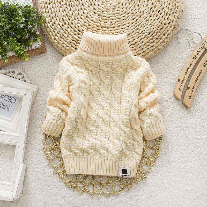 F Kids Girl Sweater Tricots Turtleneck Pullover Baby Winter Tops Solid Color Sweaters Autumn Boy Girl Warm Sweater Pull