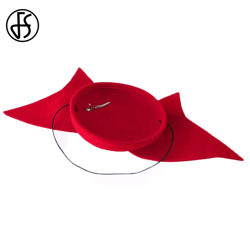 FS Wool Felt Red Women Church Hats For Wedding Fascinator Black Pillbox Hat Ladies Tea Party Bow Vintage Formal Cocktail Fedoras