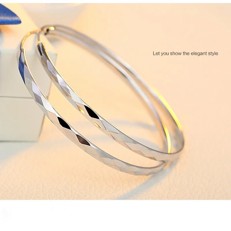 

Серьги-кольца женские Платиновые с ромбиками, размер 40/50/2021 мм, 60/70