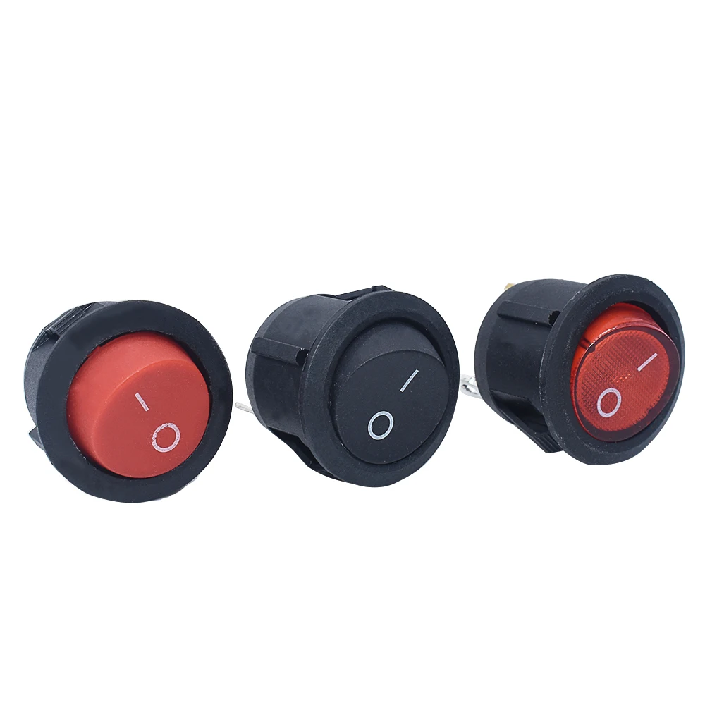 10PCS KCD1-105 Diameter Small Round Boat Rocker Switches Black Mini Round Black White Red 2 Pin ON-OFF Rocker Switch With LED