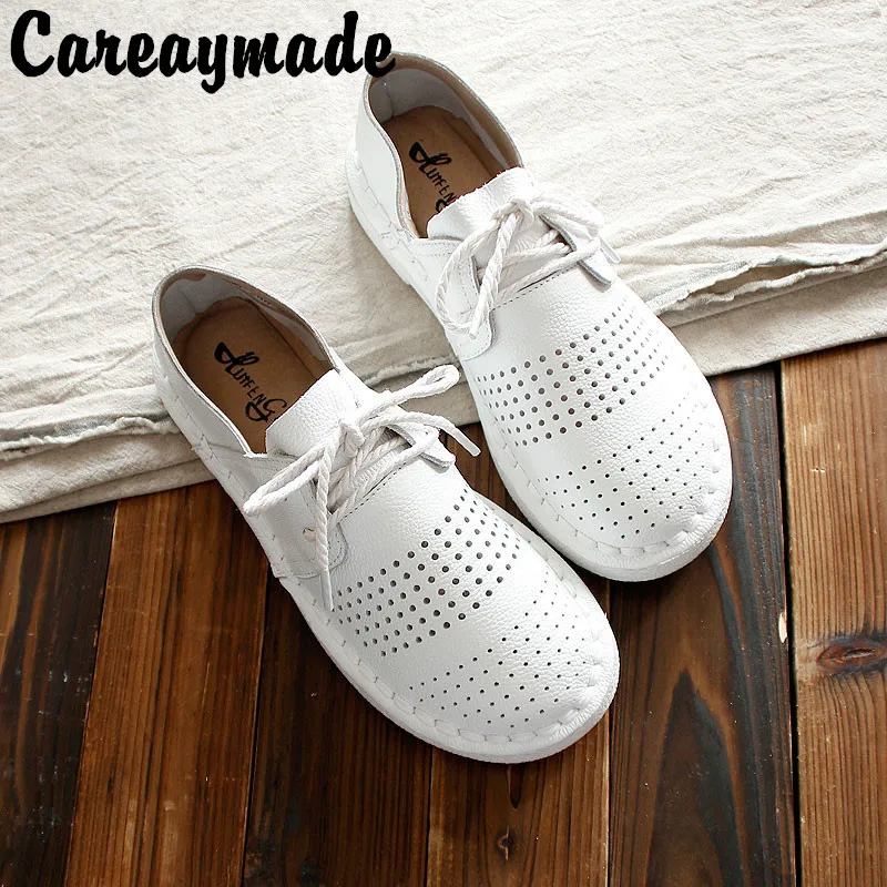 Careaymade-nowe oryginalne skórzane buty, czyste ręcznie robione mieszkania buty, w sztuka retro styl mori girl buty, prosty biały buty, dowolne kolory