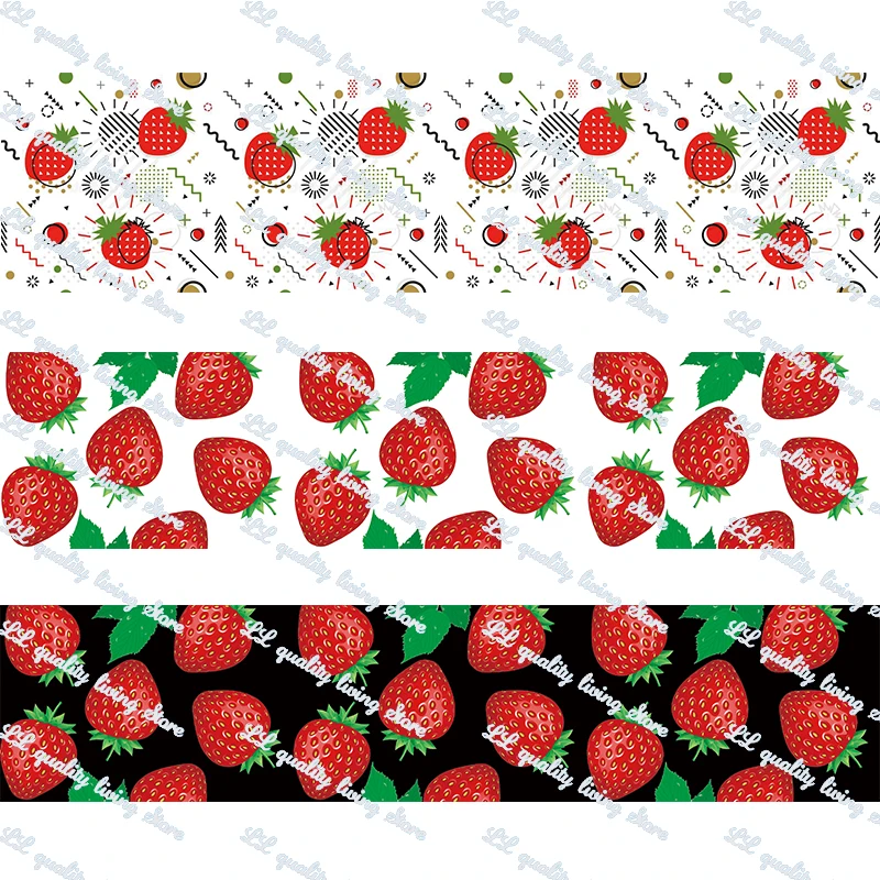 

Custom Strawberry printed grosgrain foe elastic ribbon Christmas wedding decoration DIY bows materails ribbons 50 yards