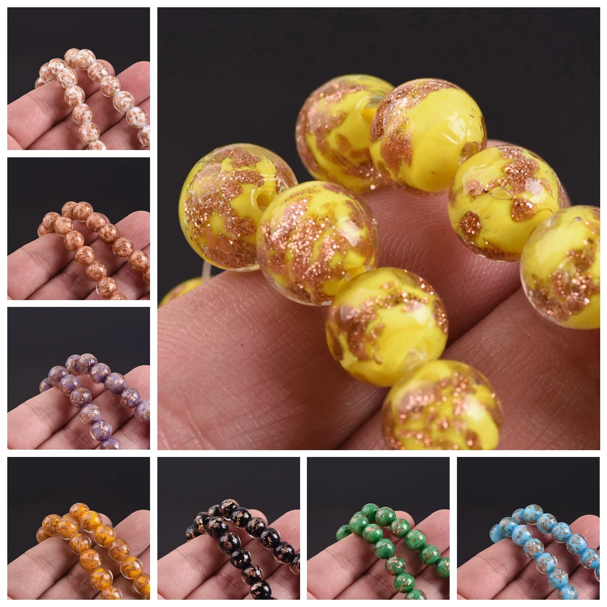 10 pièces rondes 8mm 10mm 12mm feuille de verre au chalumeau perles en vrac pour bricolage artisanat fabrication de bijoux accessoires résultats