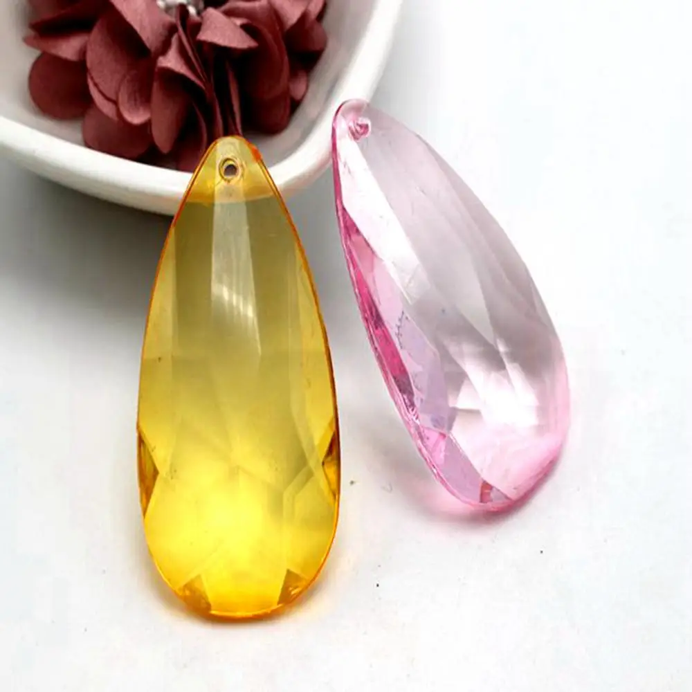 10 Mixed Colour Transparent Acrylic Large Faceted TearDrop Pendants 48X26mm