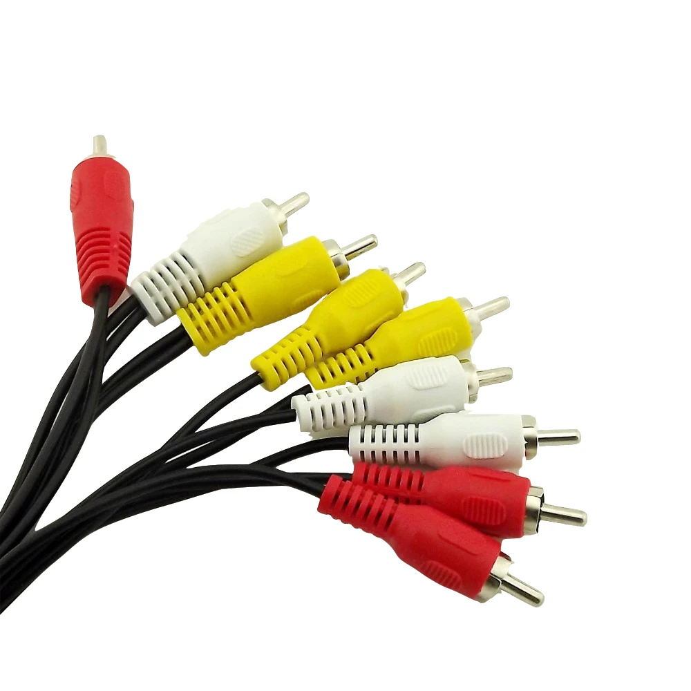 1pc Composite 3 RCA Male to 6 RCA Male Plug Audio Video Male to Male Extension Connector Adapter Cable Cord 1FT/30CM