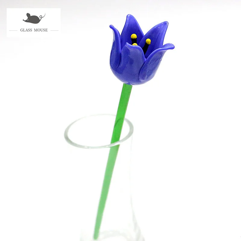 Colorful Long Stem Murano Glass Flower Lovely Ornaments Wedding Valentine's Day Holiday Party Romantic Gifts For Home Vase Decor