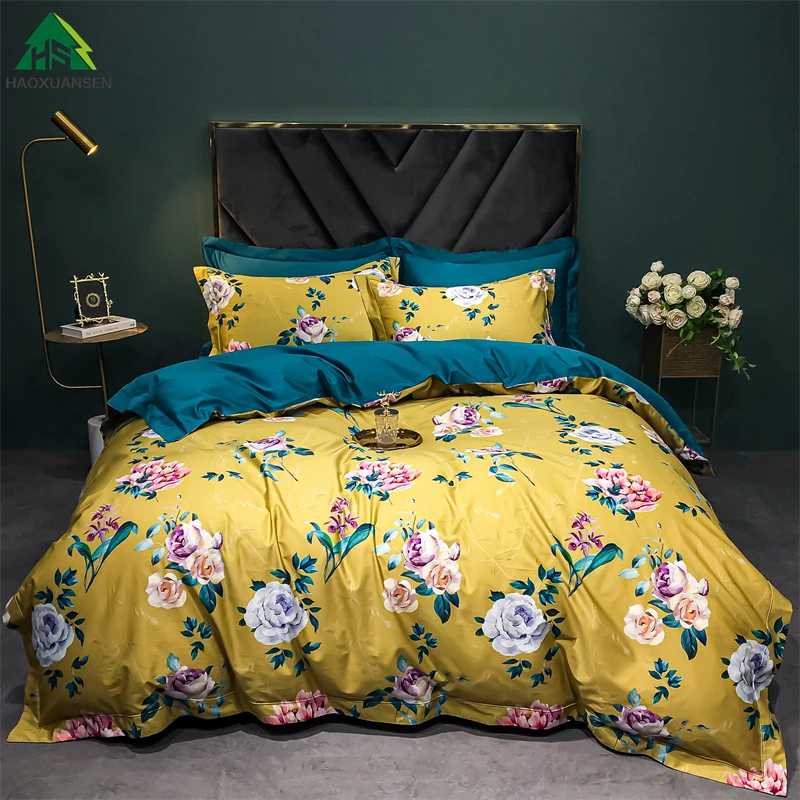 Rosa Multiflora Flowers Bedding Sets Bed Sheets Pillowcase Quilt Cover Duvet Cover 1000TC High-Density Cotton Fabric Super Soft