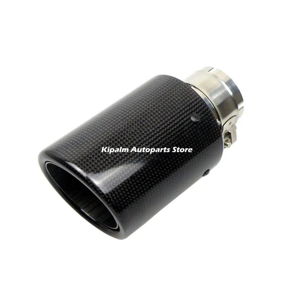 1PCS Car Universal Glossy Carbon Fiber + 304 Stainless Steel  Carbon Fiber Exhaust Muffler Tip Tail End Pipe without logo