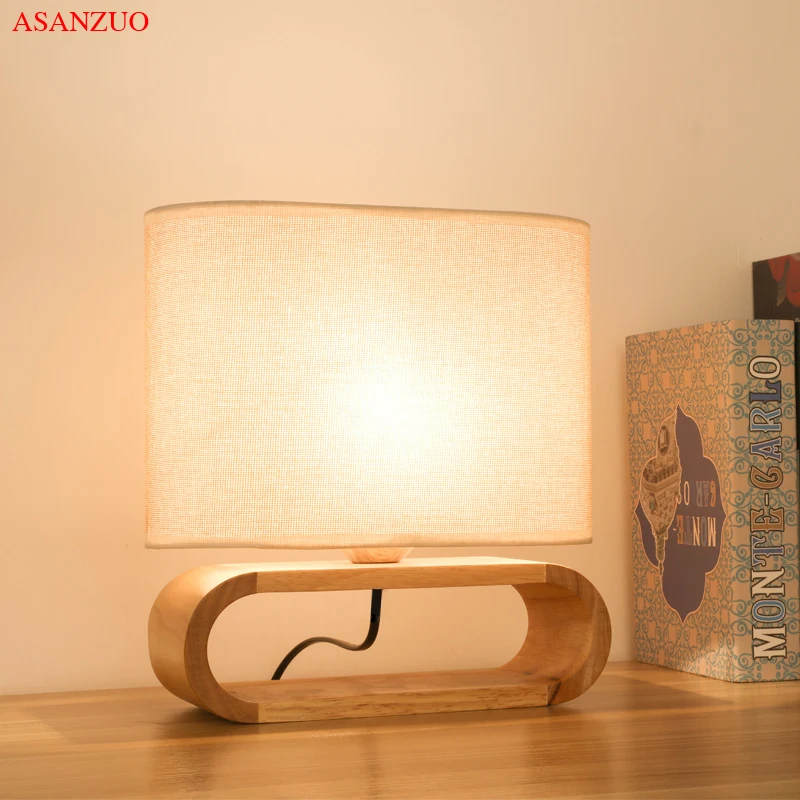 Nordic wood base table lamp cloth lampshade table lights for living room bedroom bedside desk lamp reading lights fixture E27