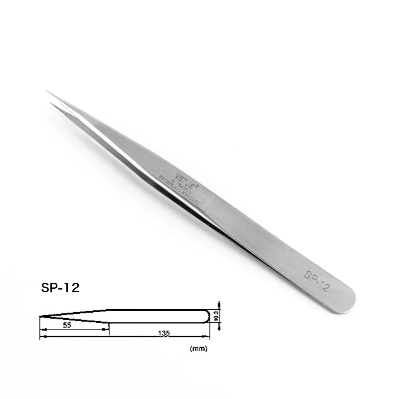 1pc VETUS SP Series Eyelash Tweezers Stainless Steel High Precision Accuracy Antistatic Tweezer With Security Labe Watch Tweezer