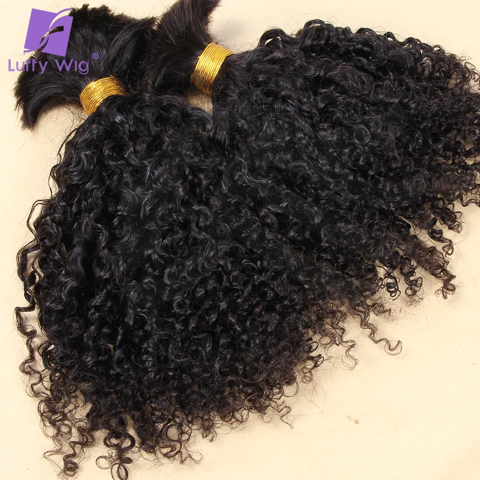 

Double Drawn Tight Kinky Curly Human Hair Bulk For Braiding Mongolian Remy No Weft Boho Box Hair Bundles Natural Black Luffy