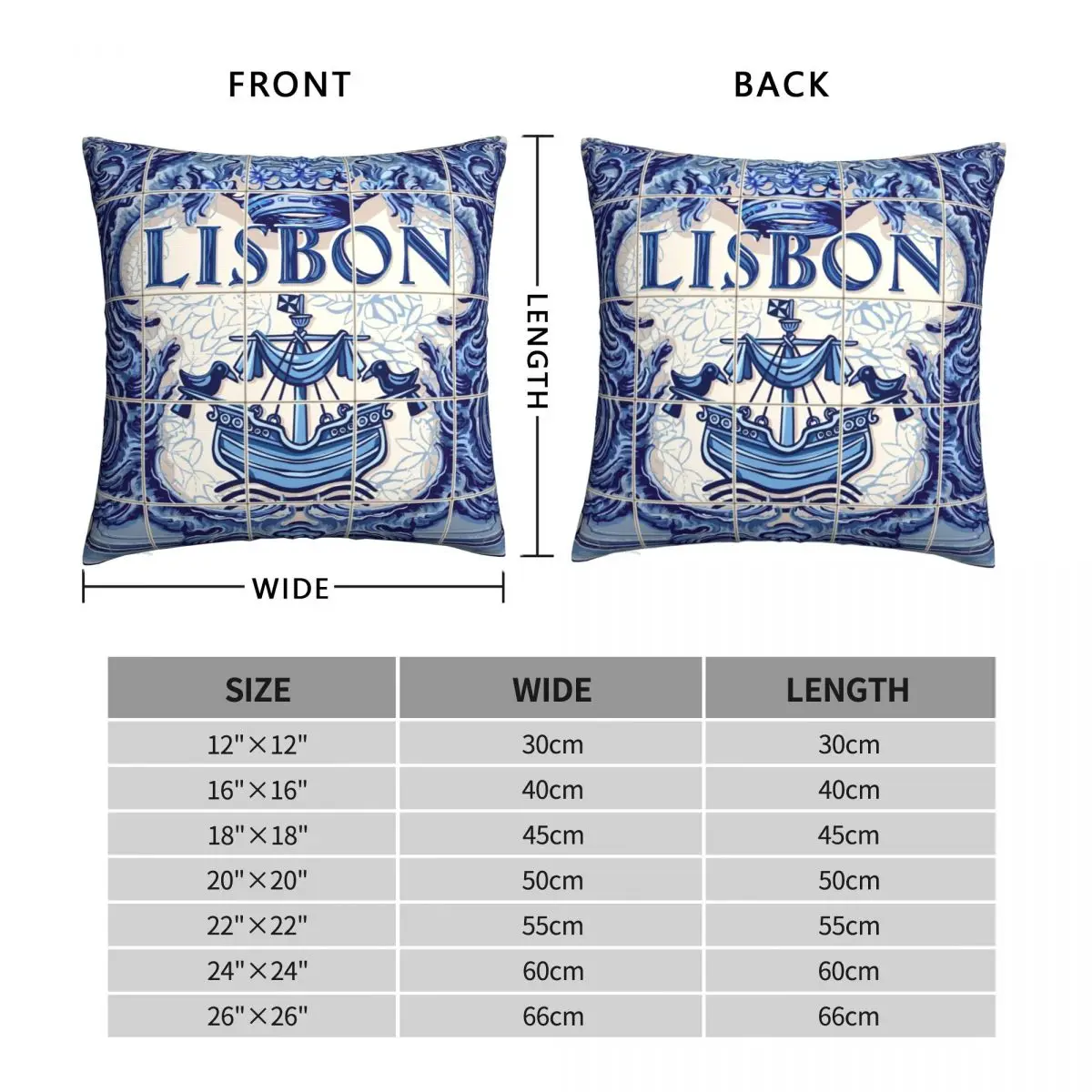 Portugal Lisbon Lisboa Azulejo Tiles Square Pillowcase Polyester Linen Velvet Creative Zip Decor Bed Cushion Cover