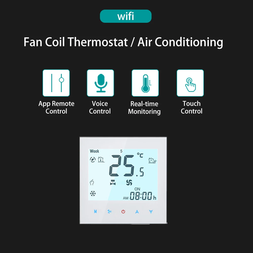 Wifi Air Conditioning Thermostat Fan Coil Unit Digital Temperature Conditioner Controller 220V Tuya Smart Life Alexa Google Home