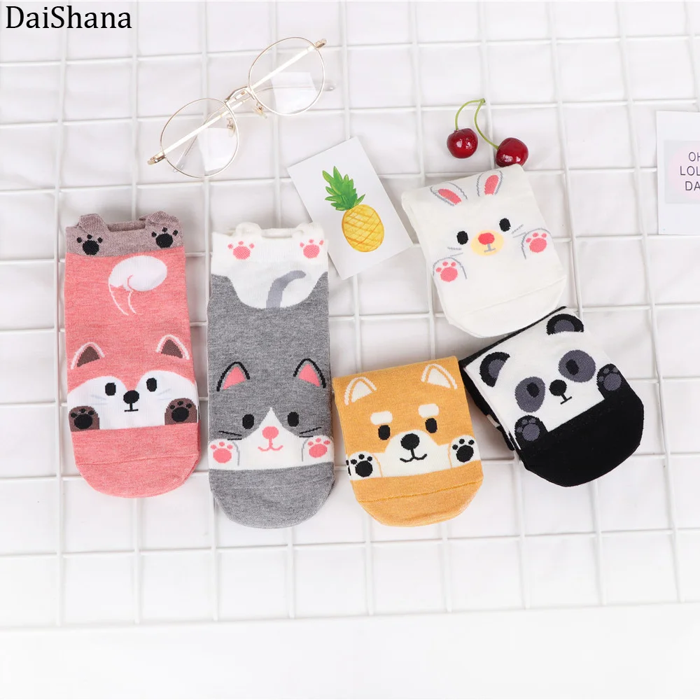 

5 Pairs Autumn Winter Cartoon Cotton Fashion Animals Women Socks Rabbit Fox Dog Panda Cute Kawayi Happy Funny Socks Girls Socks.