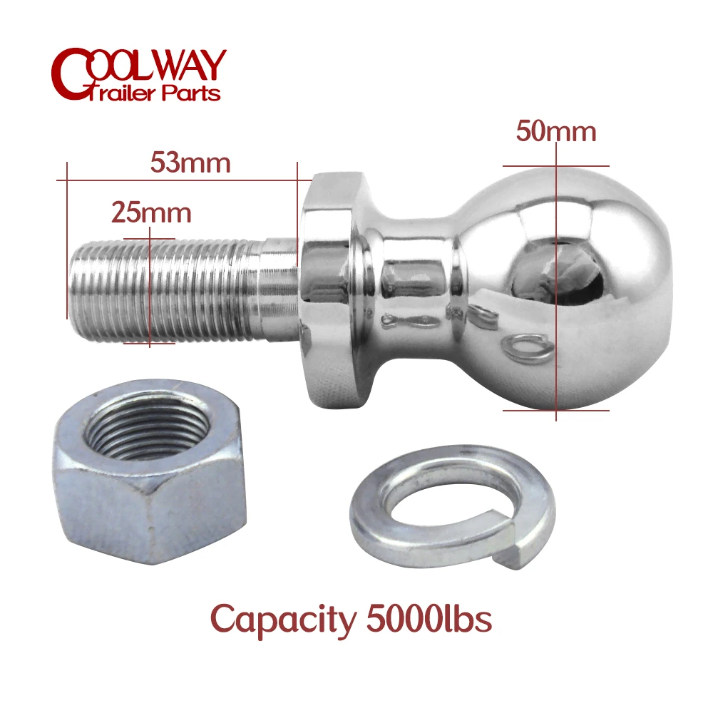 Chrome Hitch Mount Tow Ball 50mm Shank Dia Capacity 5000Lbs  Coupling Trailer Parts RV Camper Caravan Accessories