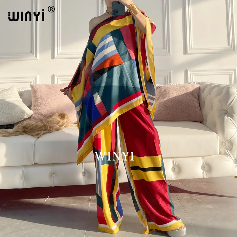 

WINYI two-piece suit Bohemian Printed Over Size sukienka Batwing Sleeve Dress Women Elastic Silk Floor Length New Fashion Tide