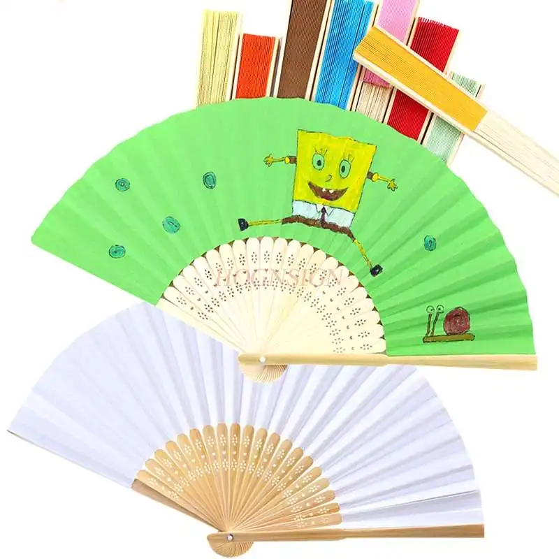 Blank paper fan folding fan white fan child painting fan kindergarten handmade painting small cool fan