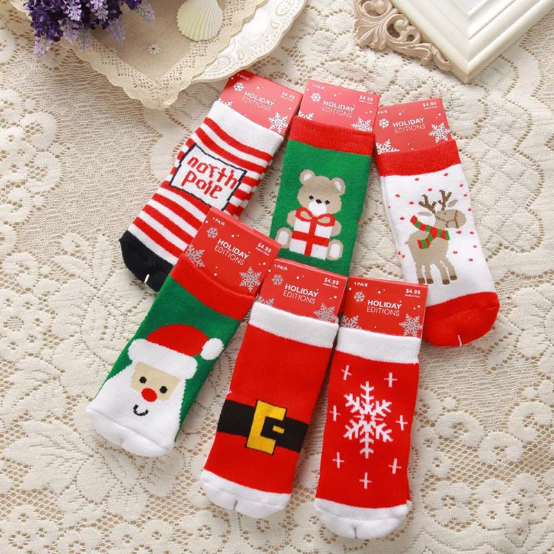 2020 Xmas Kids Socks Snowman Printed Boys Girls Socks Cotton Floor Thick Feetwear Christmas Sock Anti Slip Children Socks