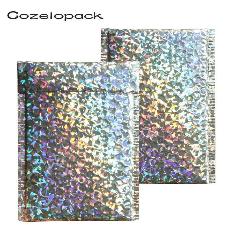 Sobres holográficos de burbujas metálicas, 10 piezas, embalaje de regalo, Glamour, coloridos tonos plateados, acolchados, envío