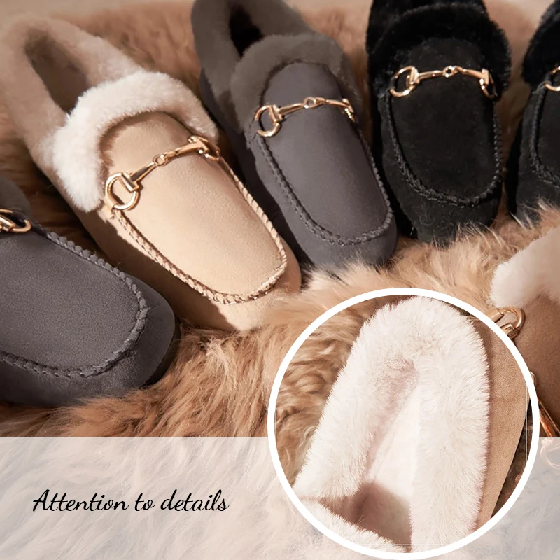 Women Shoes Loafers Winter Fur Slides Flat Shoes Warm Plush Peas Shoes Causal Slip On Shoes For Women Moccasins Fluffy Slippers