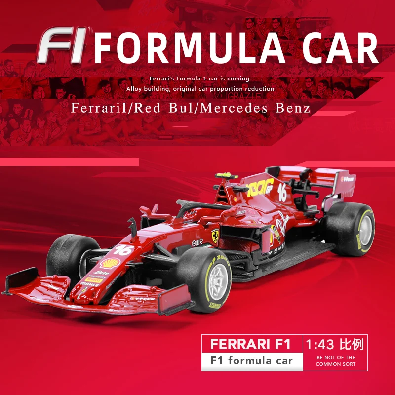 Bburago 1:43 Red Bull Racing F1 Car RB16B &Ferrari SF1000 & Benz W10 Simulation Alloy Automobile Model