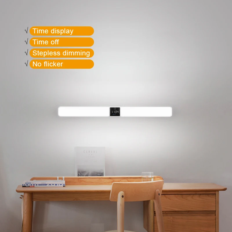 LED Touch Sensor Kitchen Cabinet Light Lamp USB Rechargeable Dimmable Time Display Magnetic Attraction Night Lamp Bookshelf Lamp