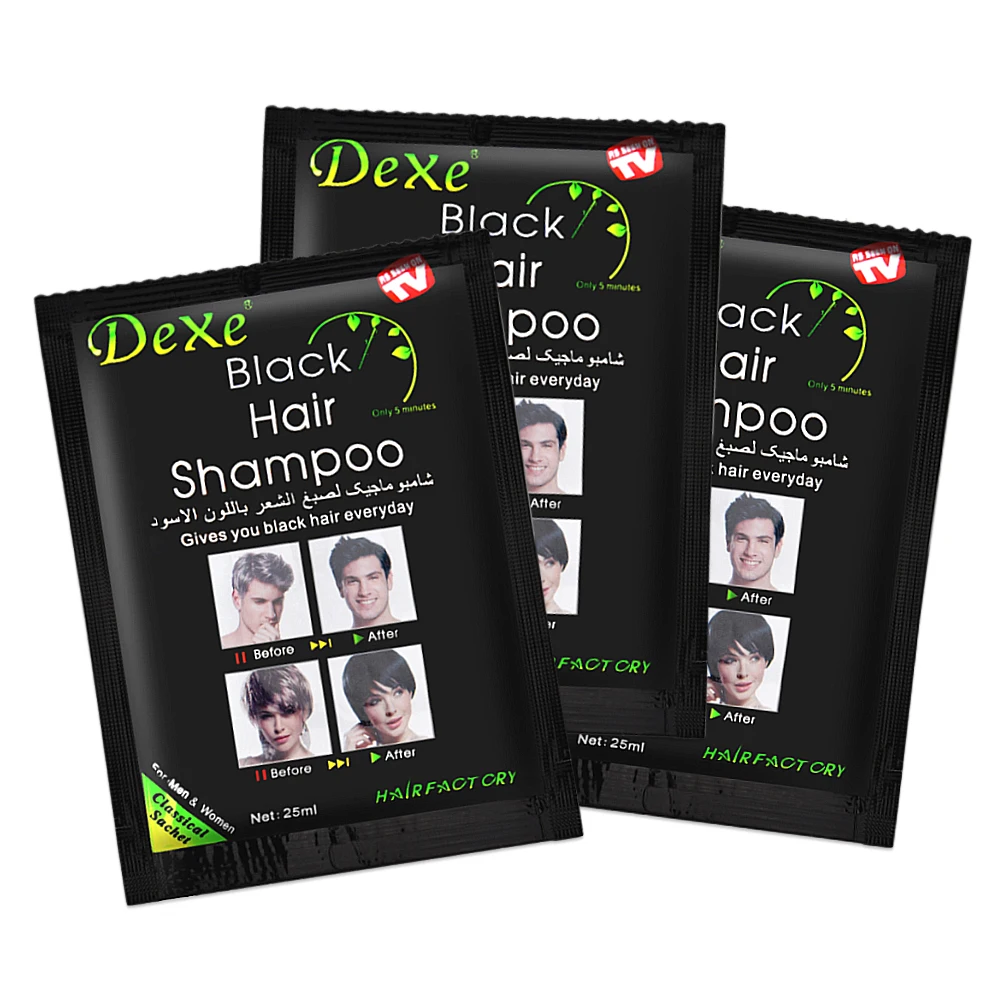 25ml 10Pcs Black Hair Shampoo 5 Mins Dye Hair Into Black Herb Natural Faster Black Hair Restore Colorant Shampoo Treatment