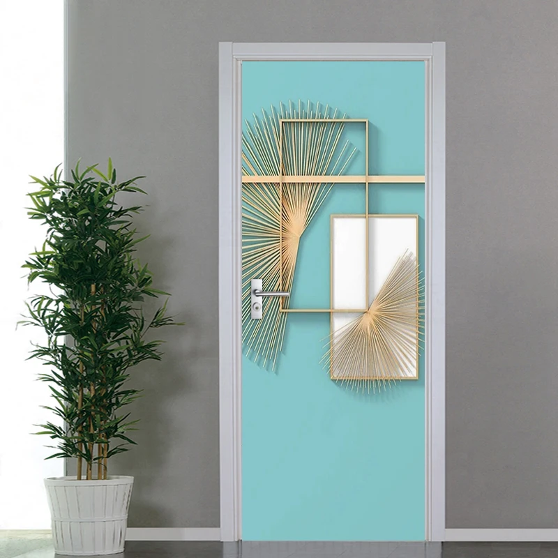 3D Abstract Geometric Bathroom Wallpaper Tree Flower Leaves Door Sticker Waterproof PVC Self-adhesive DIY Removable Posters