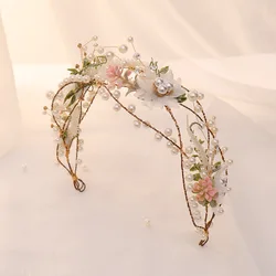 FORSEVEN Wedding Hairband Tiara Fairy Hair Jewelry Simulated Pearl Wreath Flower Leaf Headbands Hairpin Bride Headpieces Garland