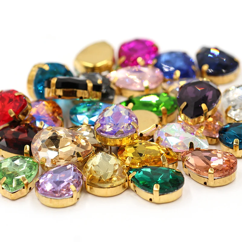 7x10m Drop all color Mixed Strass Glass Sew-on Rhinestones with Claw for Diy Craft Christmas Clothing Garment Decoration Jewelry