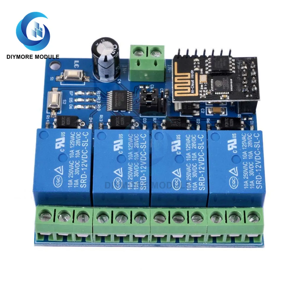 DC 12V WiFi Relay Module 4 Channel ESP8266 ESP-01 Wireless Relay Switch Board Phone APP Remote Control for IOT Smart Home