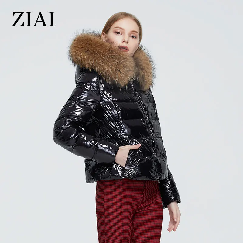 ZIAI 2021 Women coat  Shiny fabric big fur collar hotsale winter female Jacket  fashion style lady coat factory quality ZR-7267