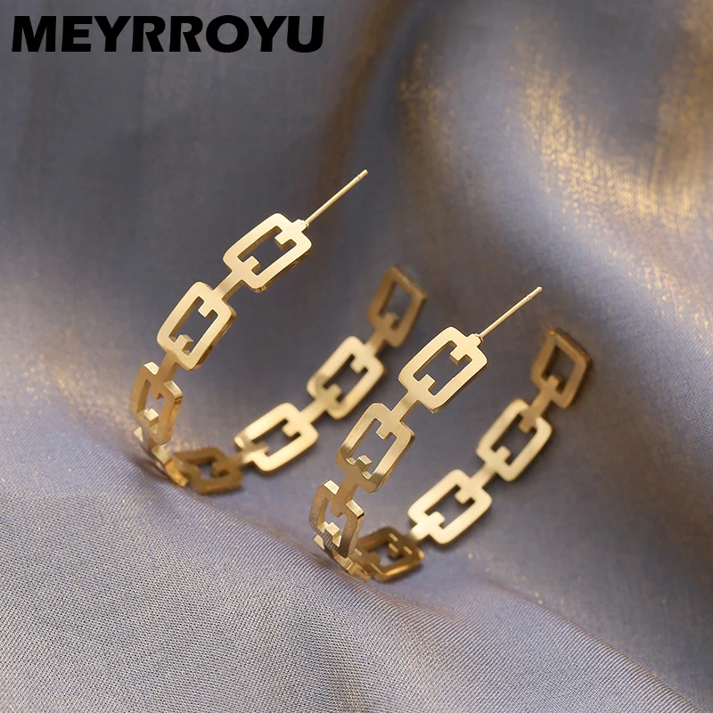 MEYRROYU Stainless Steel New Punk Hip Hop Geometric Hoop Earrings 2021 Trend For Woman Girl Gift Party Fashion Jewelry Wholesale