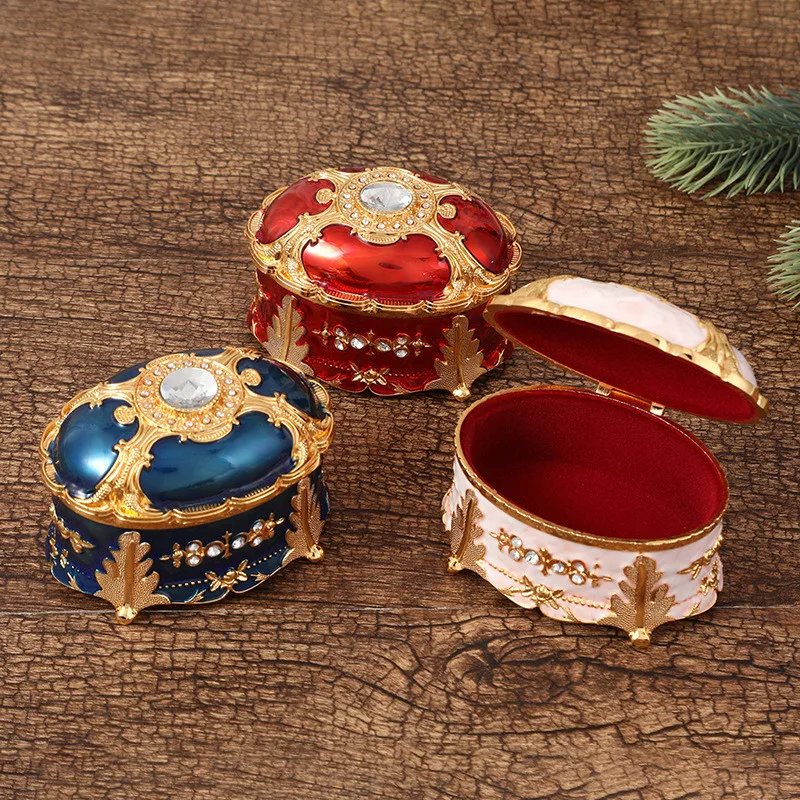 

European-Style Oval-Shaped Jewelry Trinket Box With Shinning Rhinestones Ring Jewelry Storage Boxes Home Decor Unique Gift