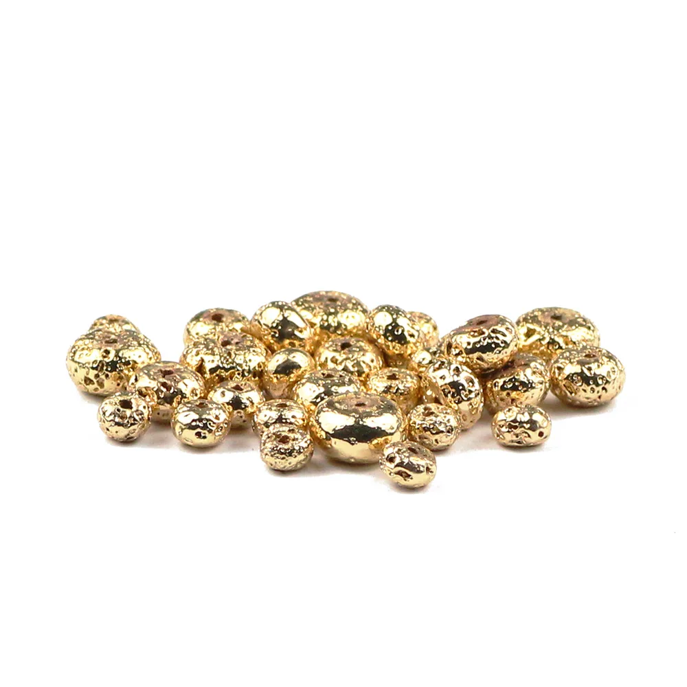 WLYeeS Natural Stone Beads DIY 14k Gold  Color Volcanic Lava Beads Lava Stone 6 8 10mm Flat Round Loose beads for Jewelry Making
