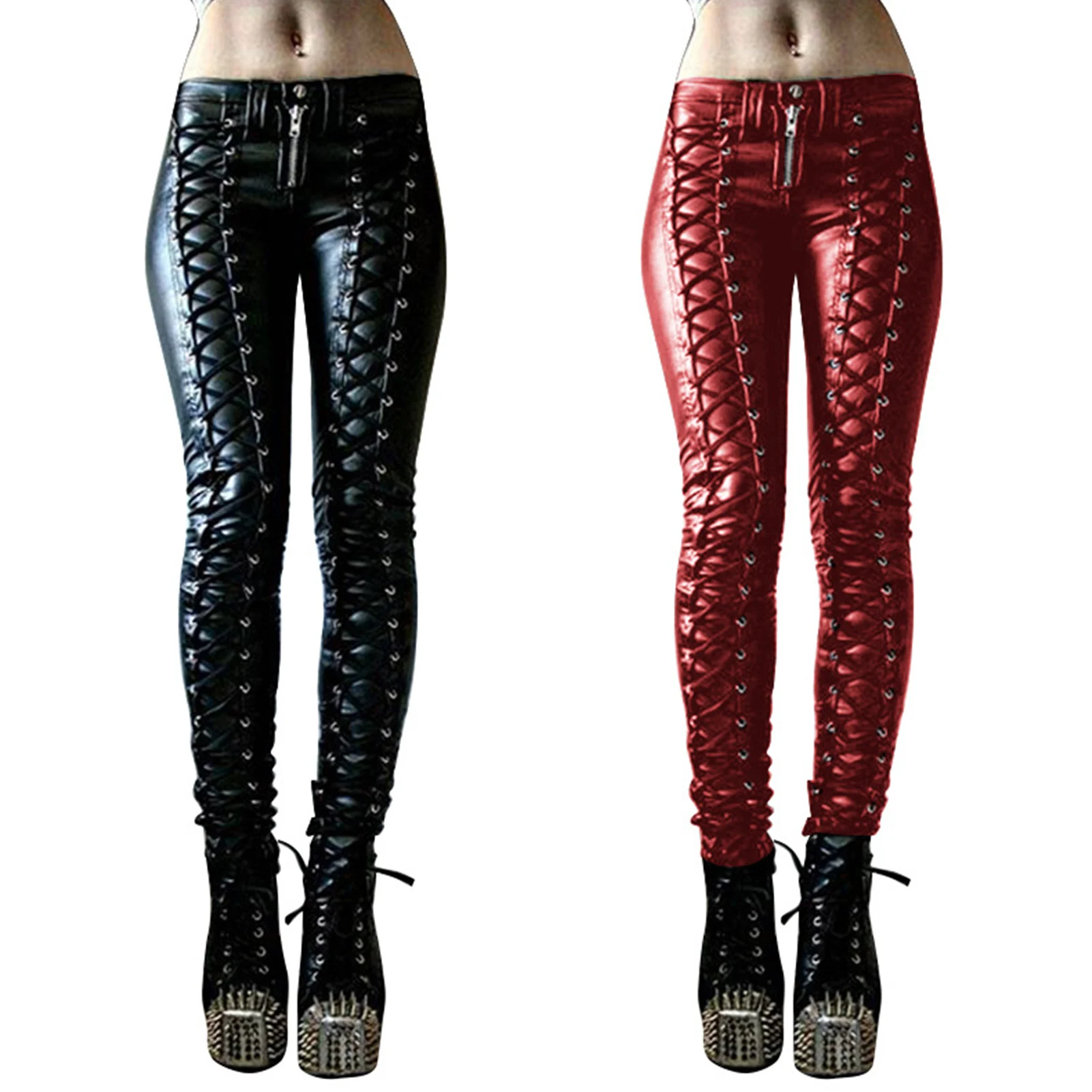 Steampunk Women Faux Leather Cosplay Pants Carnival Party Skinny Button Trousers Workout Leggings High Waist 2020 New Girl Pants