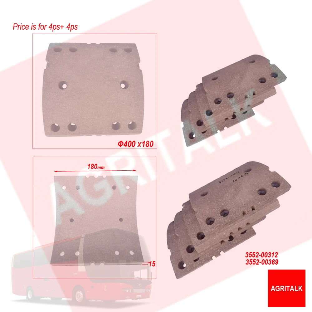 

set of rear brake pads for Yutong Bus , Part number: 3552-00312 + 3552-00369