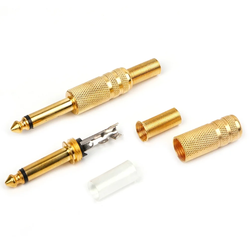 10 Pcs 6.35mm Male 1/4 Mono Jack Plug Audio Connector Soldering Gold Plated Audio Connectors