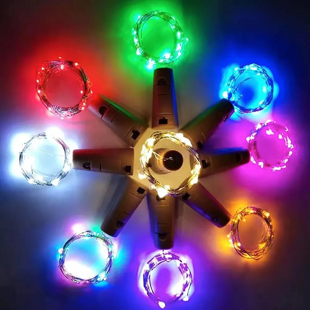 LED Cork Cork String Light LR44ปุ่มแบตเตอรี่ไฟ Fairy Christmas Party Garland กันน้ำไฟสีสัน