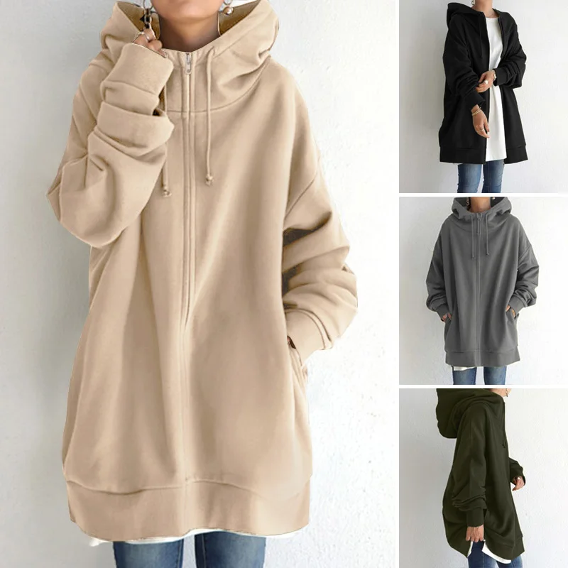 Elegant Hooded Sweatshirts Women\'s Solid Hoodies ZANZEA 2023 Casual Long Sleeve Zipper Coat Female Outwear Jackets Oversized Top