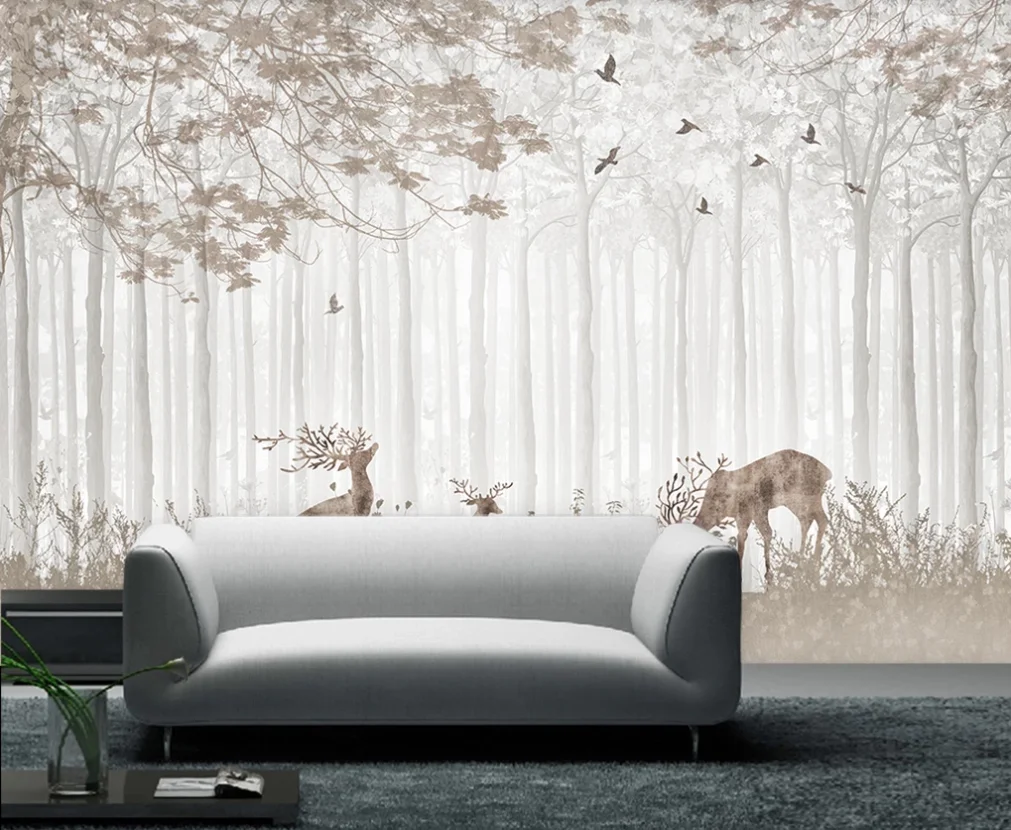 Custom Mural Wallpaper 3D Hand Painted Forest Sika Deer Background Wall