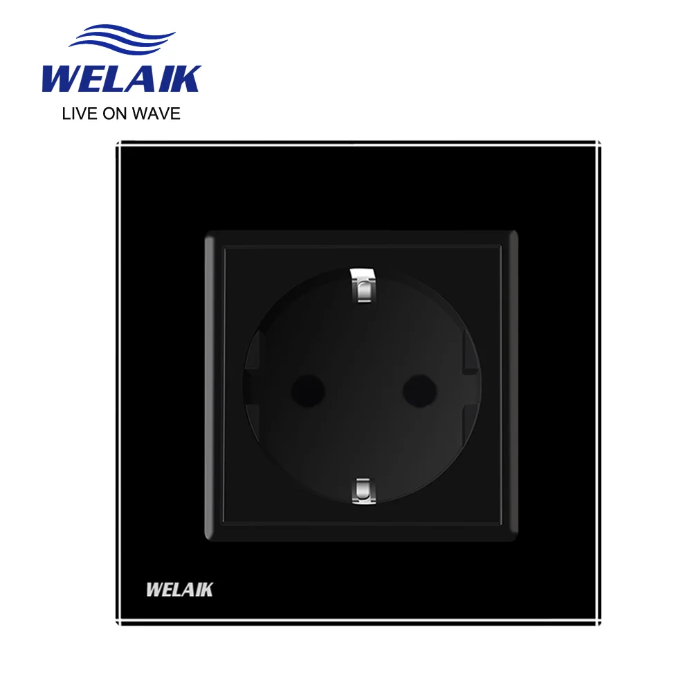 WELAIK EU 16A Crystal Glass Panel 80*80mm Wall Socket EU Standard Power Socket Wall Power Socket 220V  A18EB