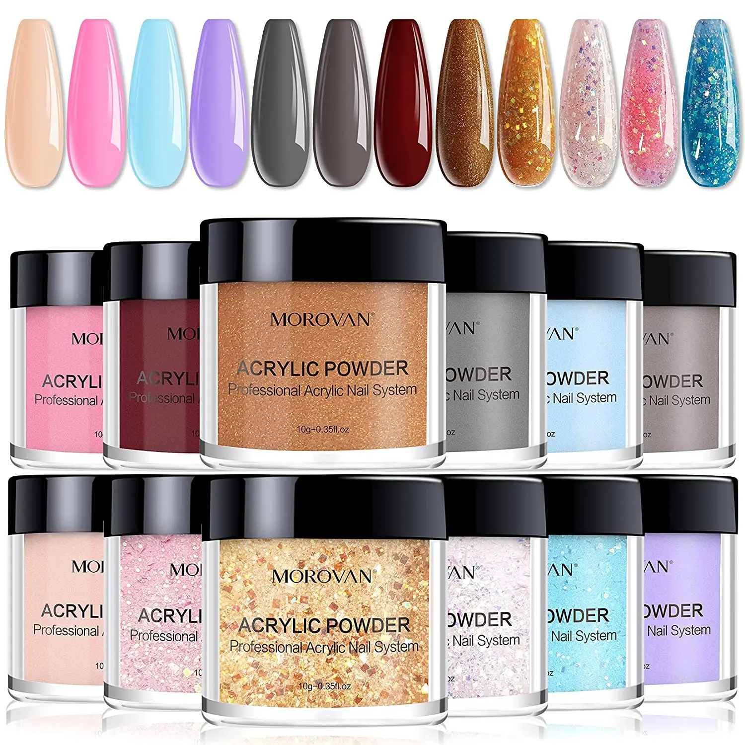 

Acrylic Powder Set Colorful Gift Nail Art Glitter Powder Beginner DIY for Acrylic Nails Extension Odor-Free No Nail Lamp Needed