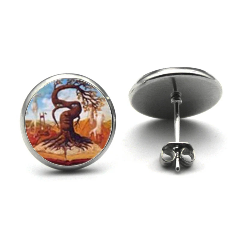 Salvador Dali Studs Earrings SalvadorDali Painting Ear Nail At the Moment of Explosion Earring Glass Cabochon