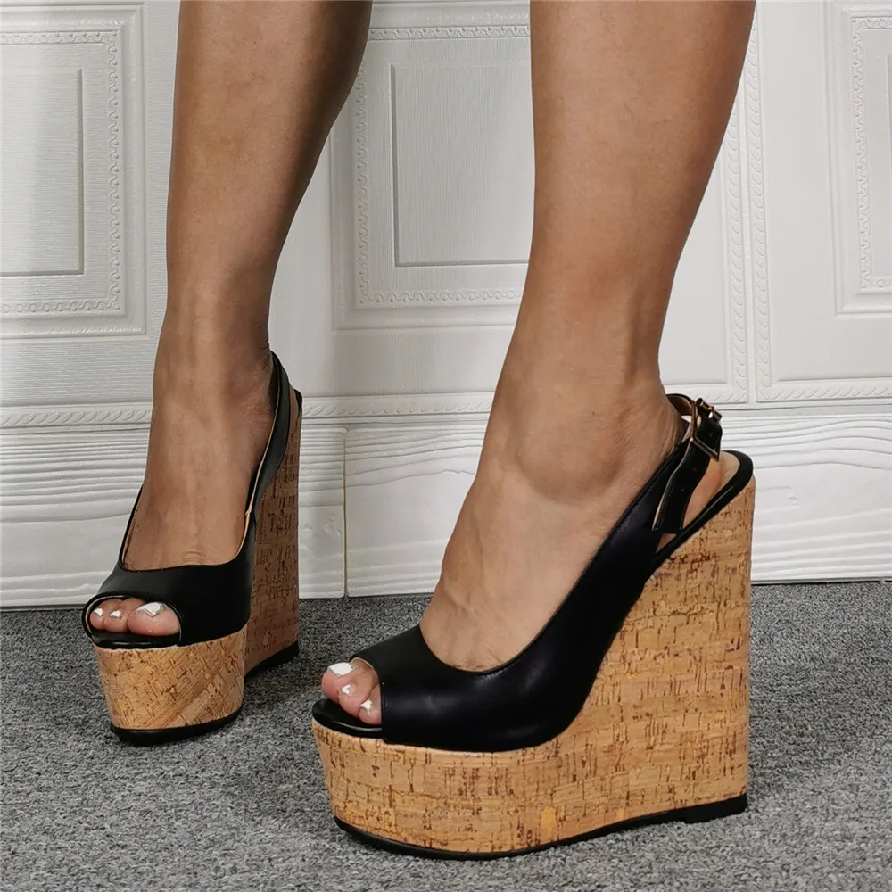 

Womens Wedge Sandals Wood High Heels Platform Summer Peep Toe Strap Gladiator Comfortable Women Sandals Big Size 41 42 43 45