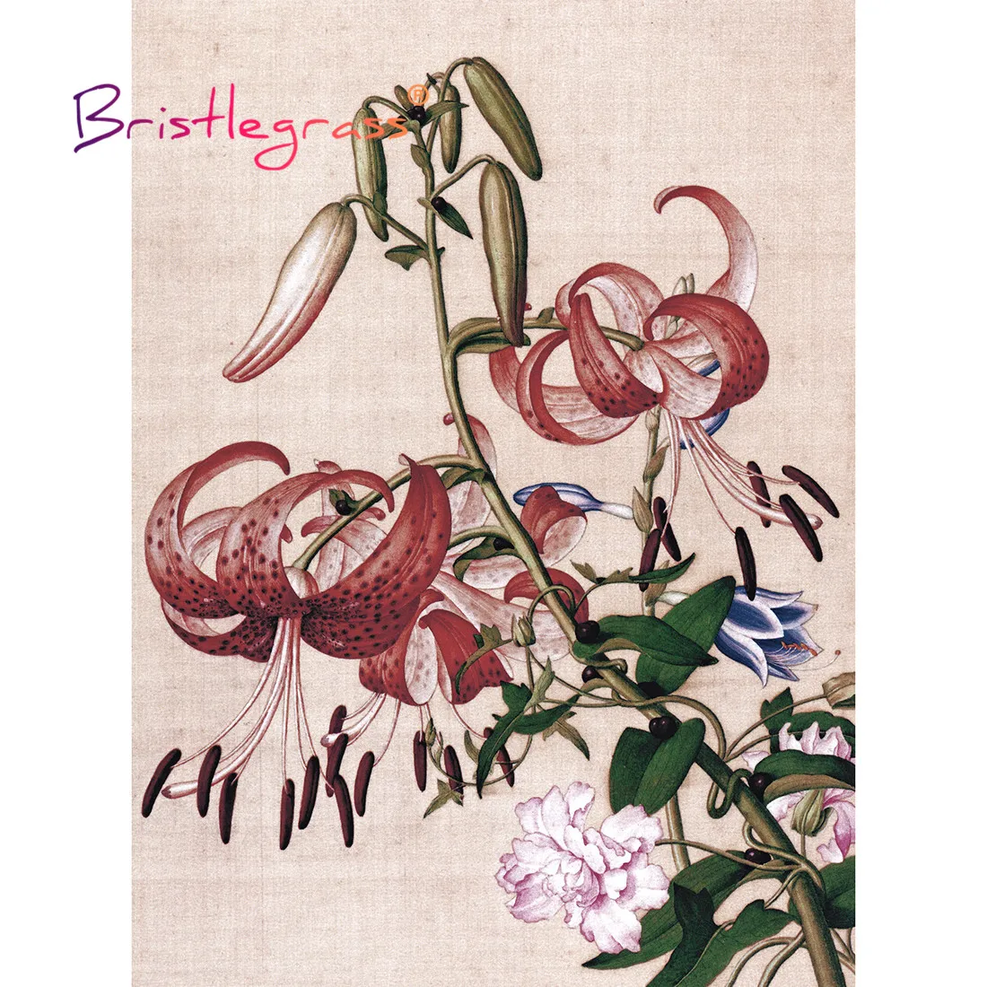 

BRISTLEGRASS Wooden Jigsaw Puzzles 500 1000 Pieces Lily Peony Flower Giuseppe Castiglione Educational Toy Chinese Painting Decor