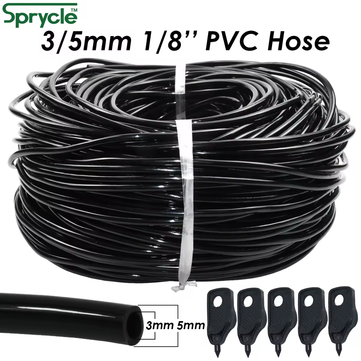 Шланг из ПВХ SPRYCLE 10-120 м, 3/5 мм, для микрокапельного орошения, с пробойником, 1/8 дюйма, для садовых труб, для растений, для теплицы